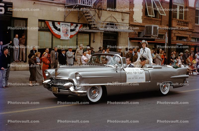 1955 Cadillac Eldorado Convertible, US Air Force Miss Top Flight, girl, Rodeo Parade, San Antonio, February 1955, 1950s