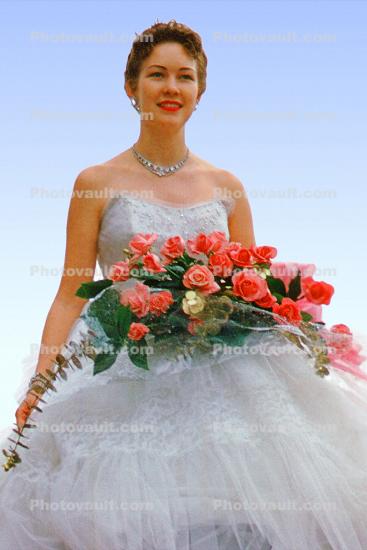 Woman, Float, Lady, Formal Dress, Roses, 1950s
