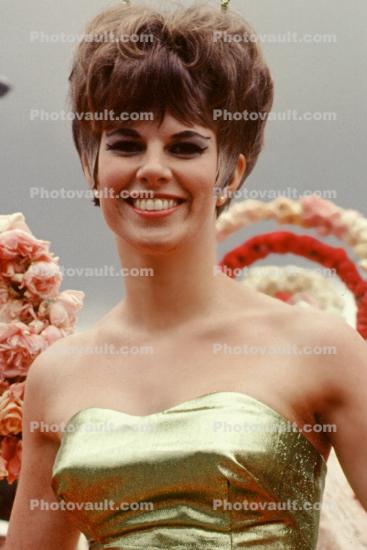 Woman, Smiles, Teeth, Lipstick, Float, Formal Dress, 1960s
