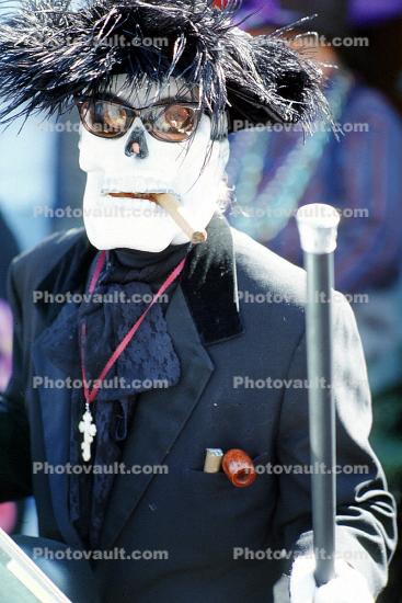 Skull Man, Hat, cigar, sun glasses, Mardi Gras, Carnival, French Quarter