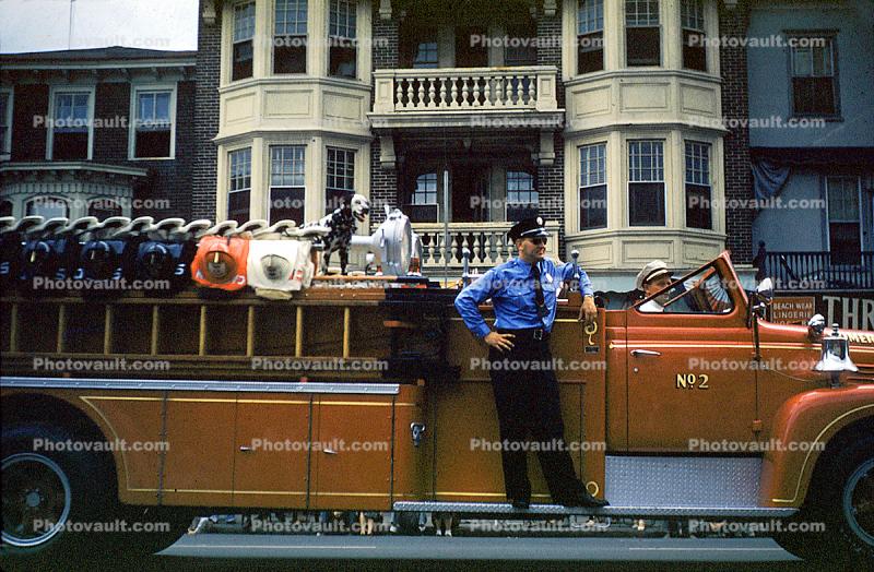 Dalmation Dog, Mack Truck, Fire truck, Fireman's Parade, 1950s