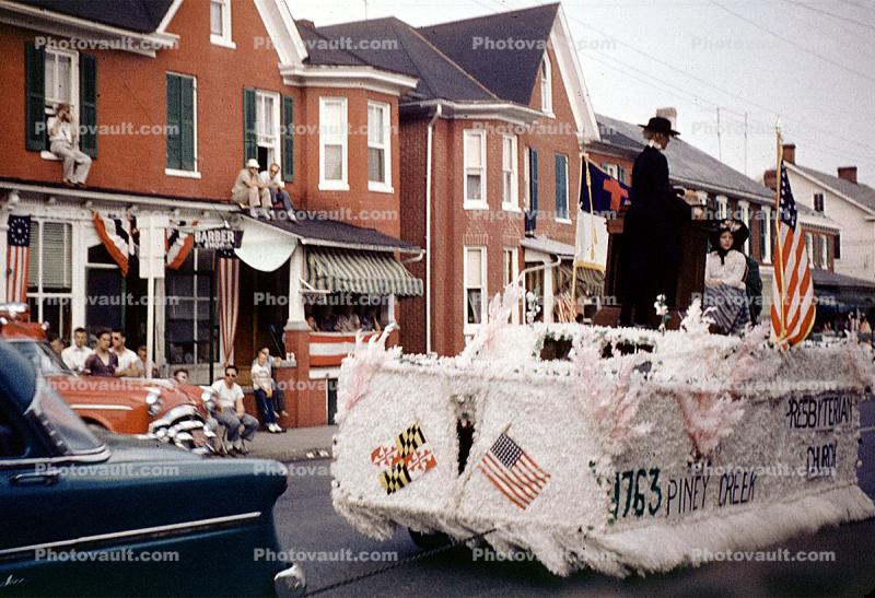 July 4th Parade, Buildings, Homes, Piney Green, 1763, Taneytown, Carroll County, 1950s