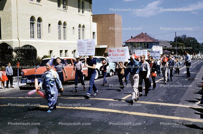 Boys Club of Lakeland, Clown, Balloons, Strawberry Festival, Lakeland Parade, 1950s