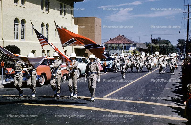 Color Guard marching as Traitors, Confederate Flag, Racism, terrorist, 1950s