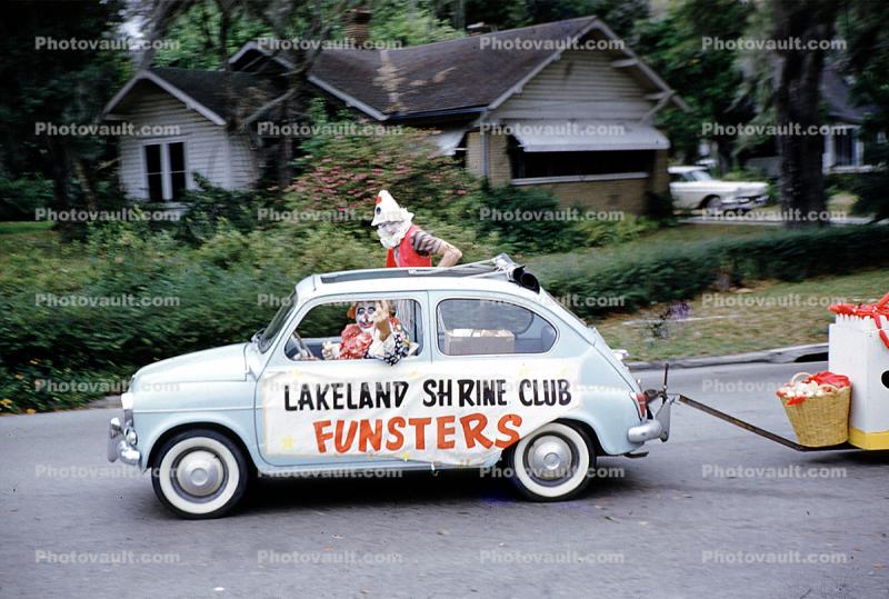 Lakeland Shrine Club Funsters, Minicar, automobile, Car, clown, whitewall tires, 1950s