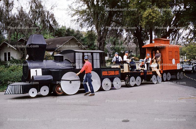 Steam Engine, Train, Red Caboose, Lakeland Parade, 1950s