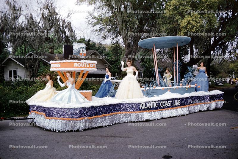 Atlantic Coast Line, float, women, formal dress, Lakeland Parade, 1950s