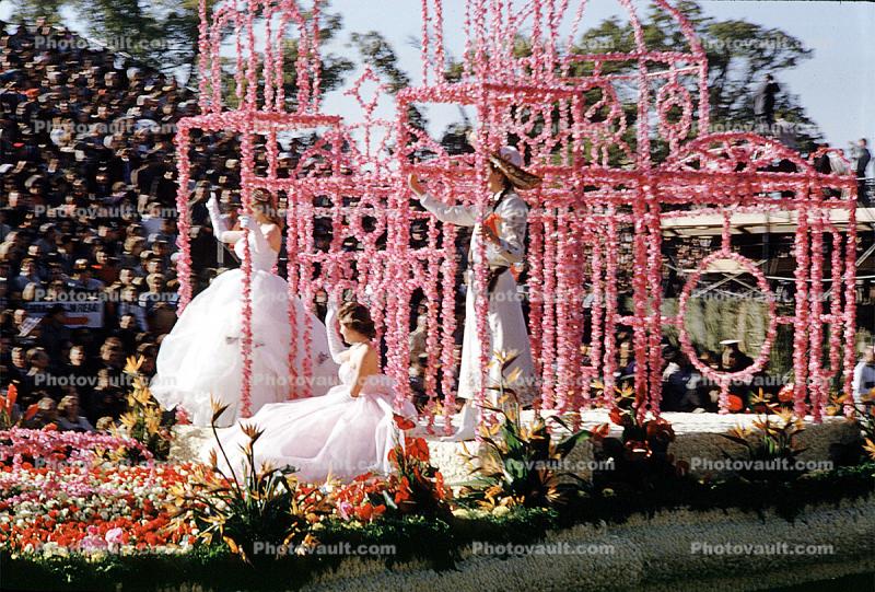 Matrix of Pink Flowers, Women, Rose Parade, January 1961, 1960s