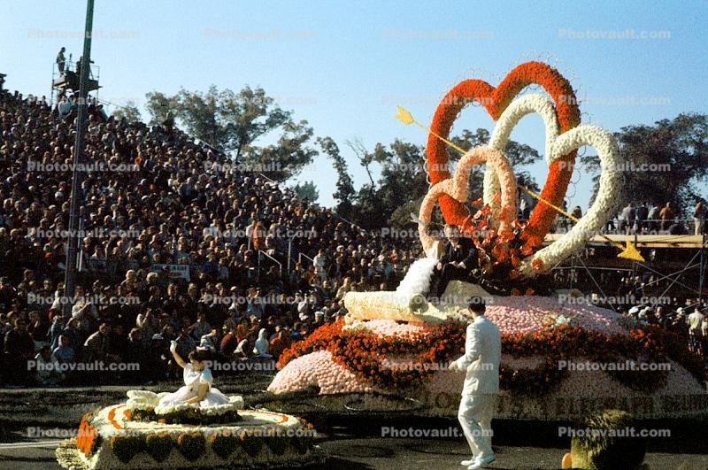Florists Telegraph Delivery, FTD, Arrow, Hearts, Float, Crowds, Rose Parade, 1960s