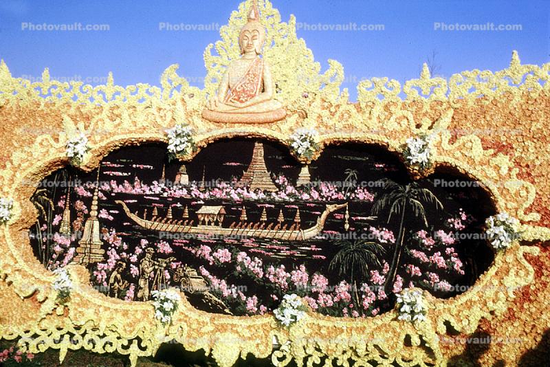 Dragon Boat, Buddha, Rose Parade, Pasadena, Longboat, 1960s