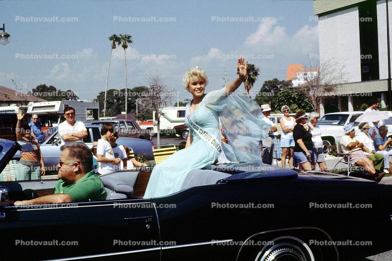 Florida Citrus Queen, Woman, Cabriolet, Convertible Car, 1982, 1980s