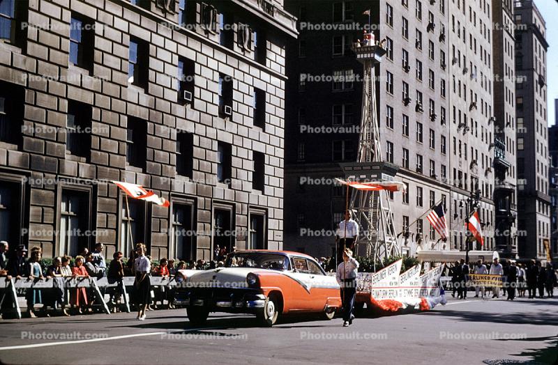Ford Fairlane, Car, automobile, vehicle, German American Parade, summer, Manhattan, New York City, 1950s