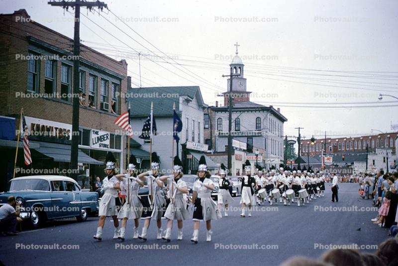 ROTC, Marching Drum Corps, car, automobile, vehicle, Marching Band, Female Color Guard, 1950s