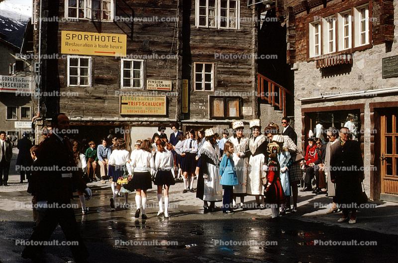 Sporthotel, Girls, Corpus Cristi Day, Zermatt, Switzerland, 1960s