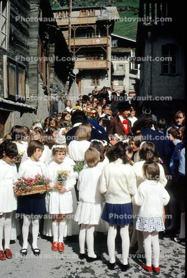 Girls, Corpus Cristi Day, Zermatt, Switzerland, 1960s
