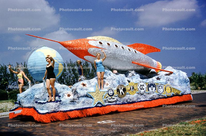Women, Globe, Buck Rogers, Spaceship, Rocket, Festival of States, Saint Petersburg, Florida, 1950s