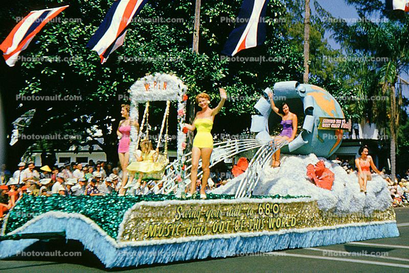 WPIR, girl on a swing, Swing your dial to 680, Music thats OUT OF THIS WORLD, Festival of States, Saint Petersburg, Florida, 1950s