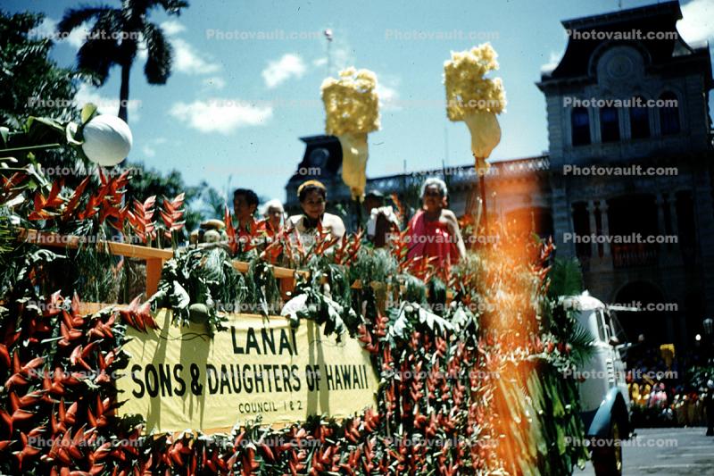 Lanai, Sons and Daughters of Hawaii, King Kamehameha Day Parade, June 11 1963, 1960s