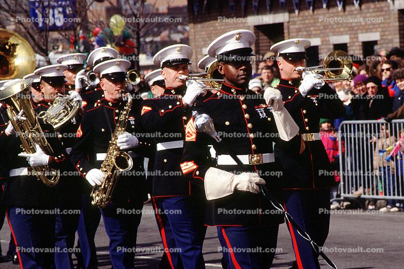 Marine Corps, Marching Band, Dress Blues, Formal, Saxophone, Trombone, 1950s