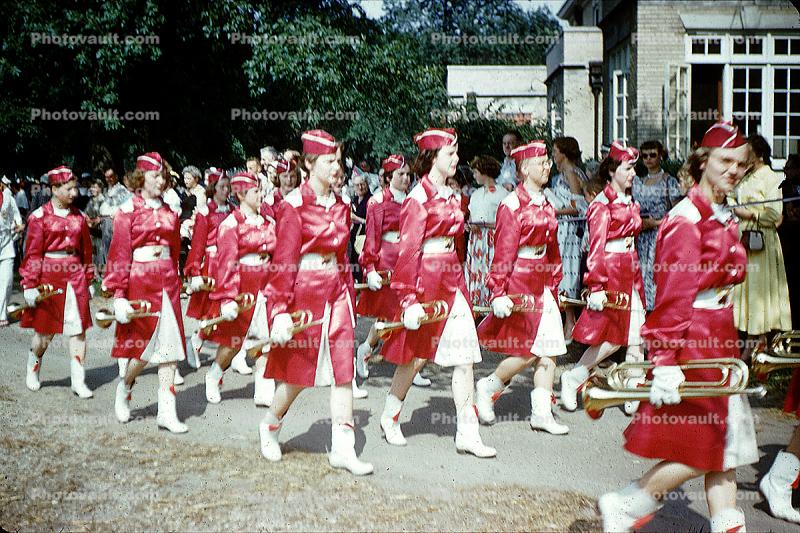 Marching Band, Girls, women, trumpets, Malcolm R Giles Memorial High School