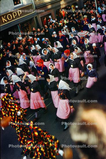 Maidens, Women, Parade, Fasnet, Carnival, People, Crowds, crowded, Schramberg, Baden-Wurttemberg, Black Forest, Germany, spectators