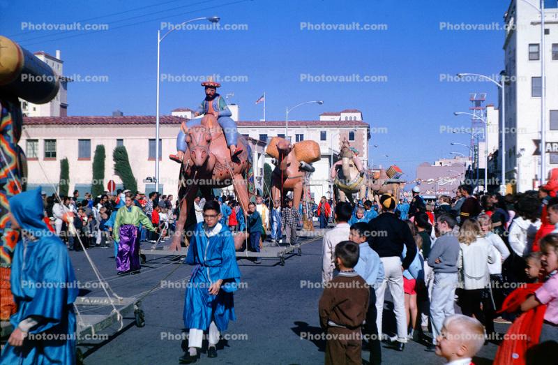 Balloon parade, Darling Shop, Ochoa Street, Balloon Festival Southwest USA, January 1965, 1960s, (does anyone know where this is?  perhaps El Paso Texas)