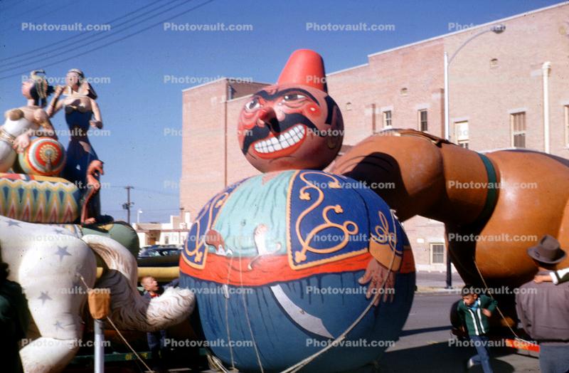 Fat Man, sword, Balloon Festival Southwest USA, Float, January 1965, 1960s, (does anyone know where this is?  perhaps El Paso Texas)