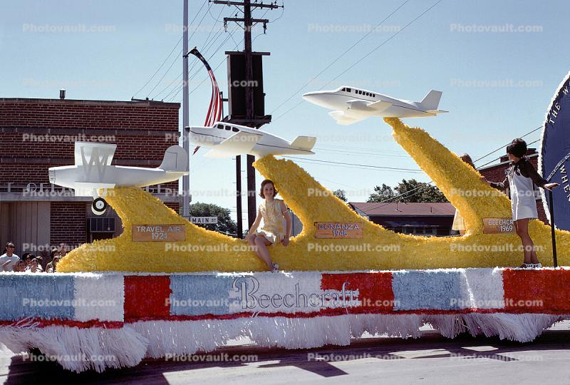 Beechcraft Float, Aircraft, Flowers, women, Travel Air, Bonanza, July 1969, 1960s