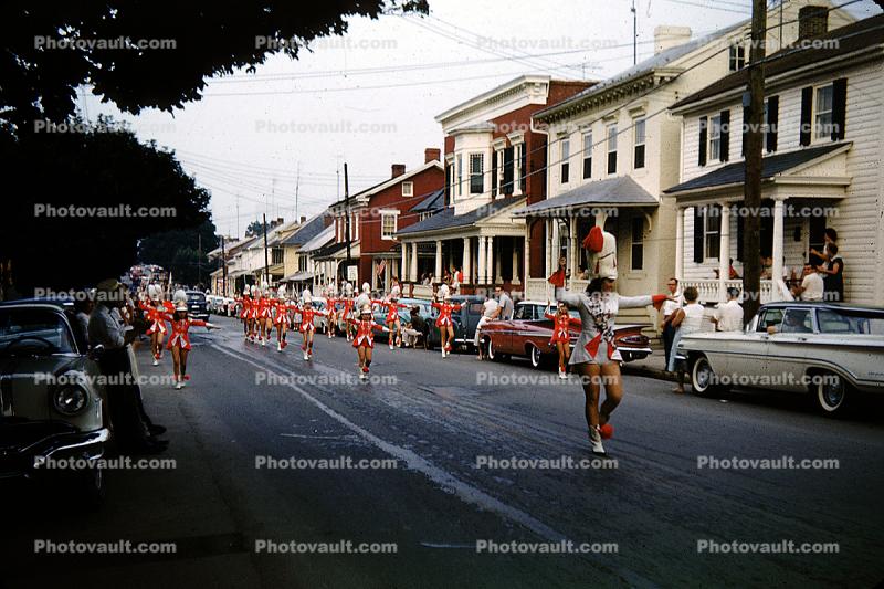 Cars, homes, houses, Marching Band, 1950s