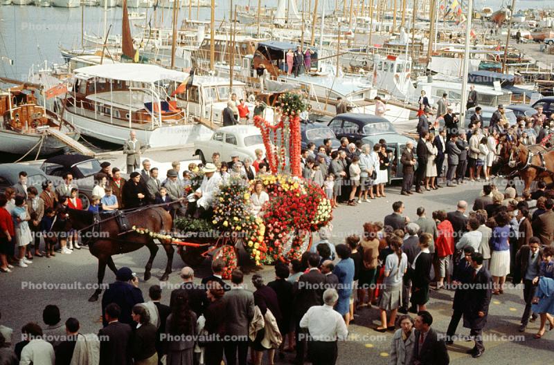 Harbor parade, Boats, People, Cars, Flowers, Saint Michel, French Riviera