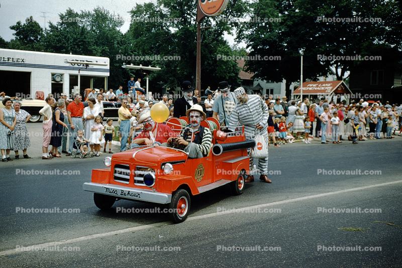 Miss Behavin Fire Truck, Clown, Pine Lake, Kingsbury, Indiana, 1950s