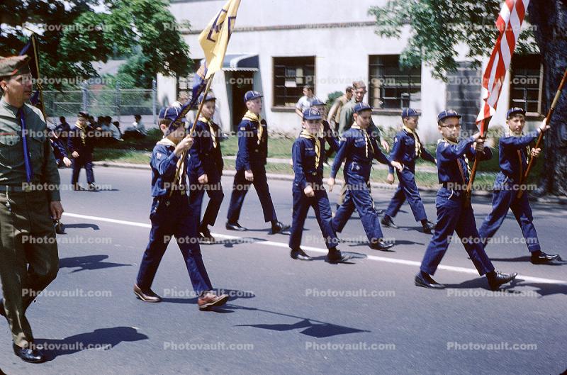 Cub Scouts Color Guard, Marching, June 1965, 1960s