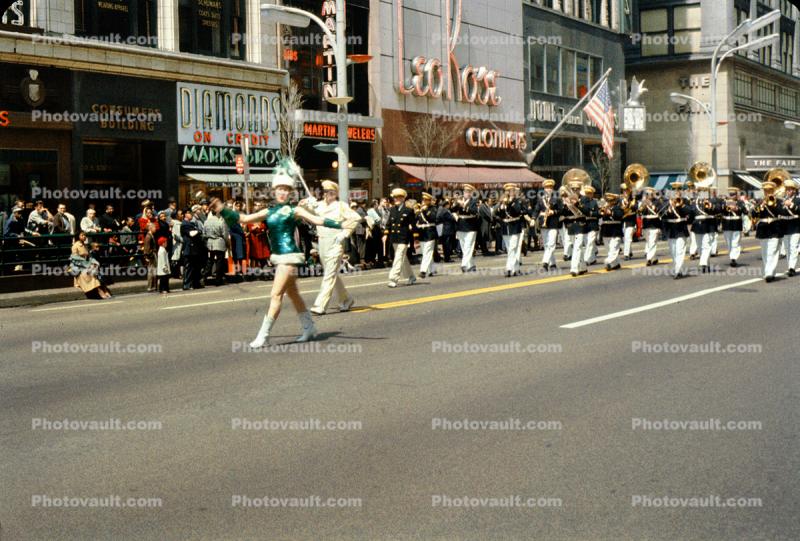 Marching Band, baton twirler, Majorette, April 1959, 1950s