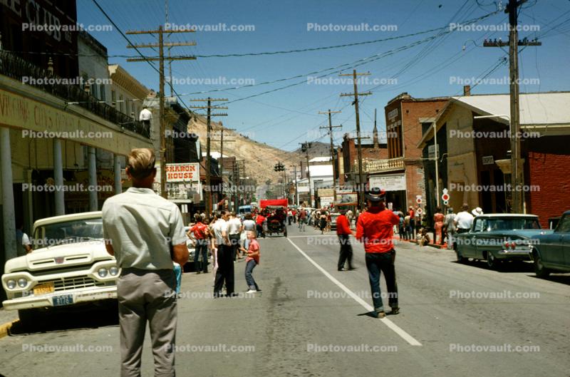 Virginia City Parade, street, cars, 1960s