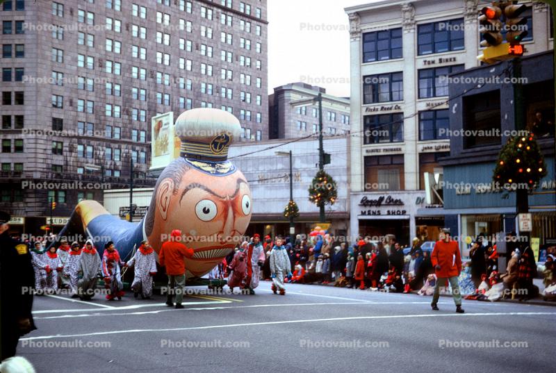 Mean Worm, Face, Balloon, Cleveland Christmas Parade, 1950s