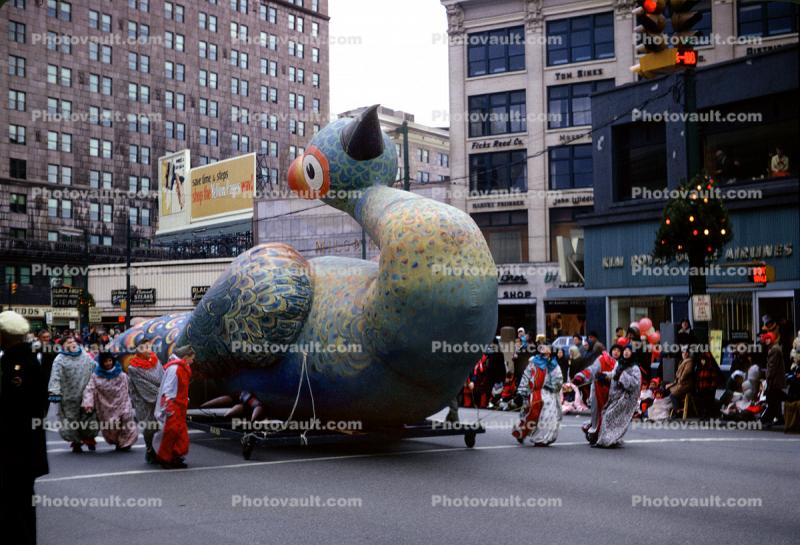 Peacock Bird Balloon, Cute, Cleveland Christmas Parade, 1950s