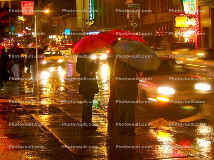 Umbrellas in the Rain, Broadway, North-Beach