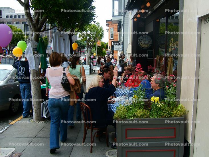 Sidewalk Cafe, woman, walking, Union Street Shopping District