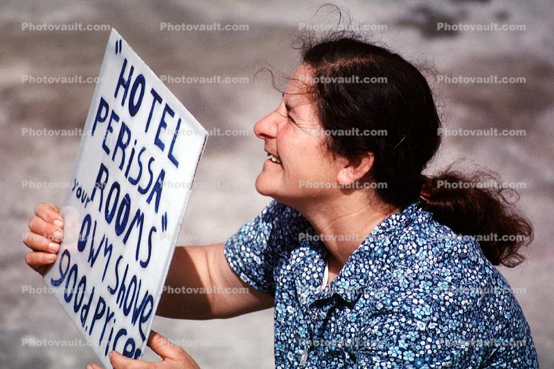 Hotel Perissa, Woman, Sign