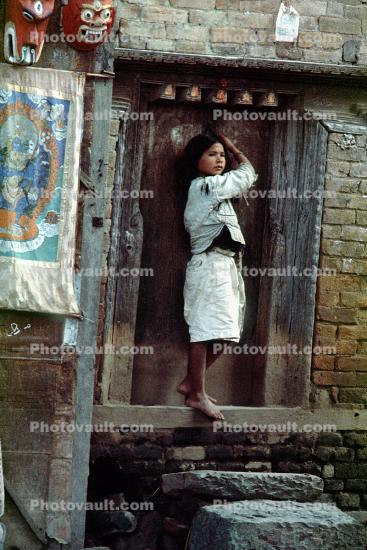 Woman, Teen, Doorway, Kathmandu