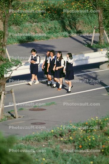 Schoolgirls Walking, Sailorsuits, Tokyo