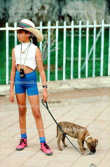 Girl with a Hat, Girl Walking her Dog, El Tule, Oaxaca, Mexico