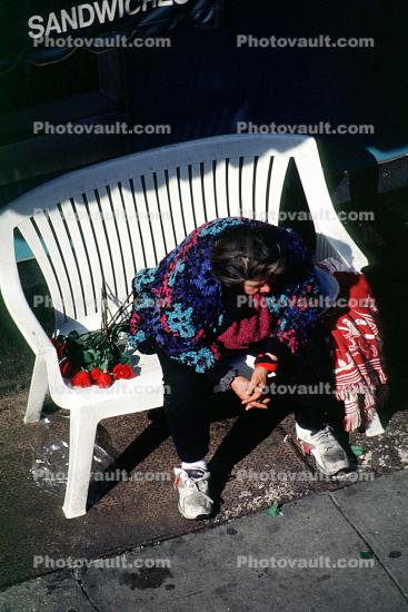 Woman Sitting on a Bench with Roses, Izu