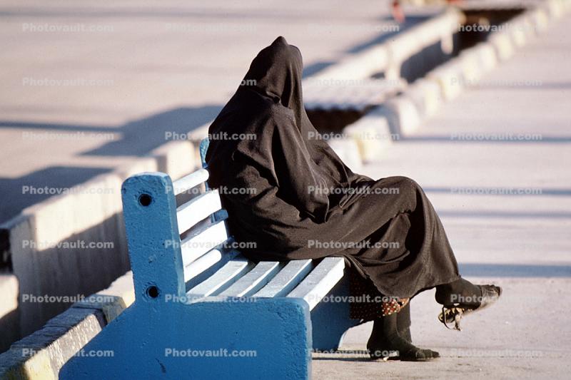 Burka, Woman Sitting on a Bench, burqa
