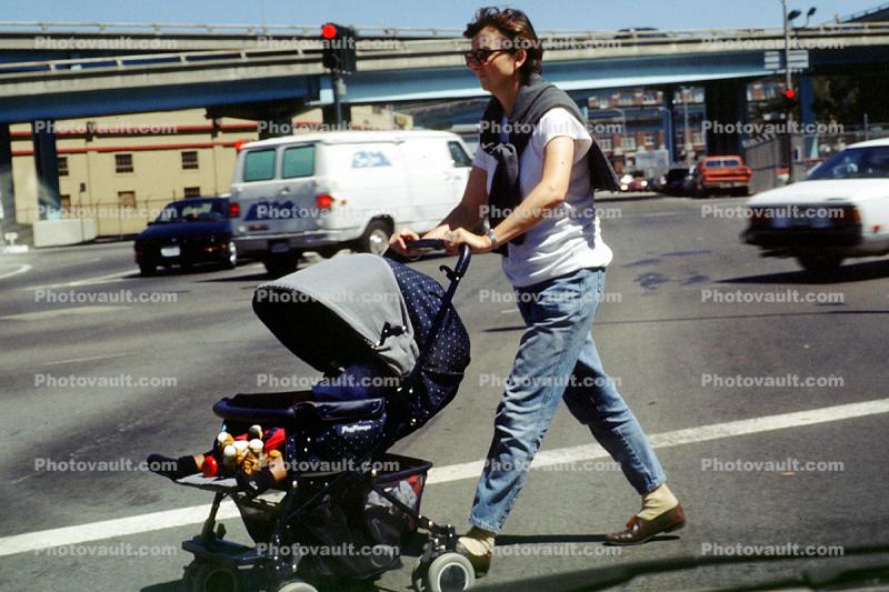 Woman with Stroller, pram, pushcart, infant, baby