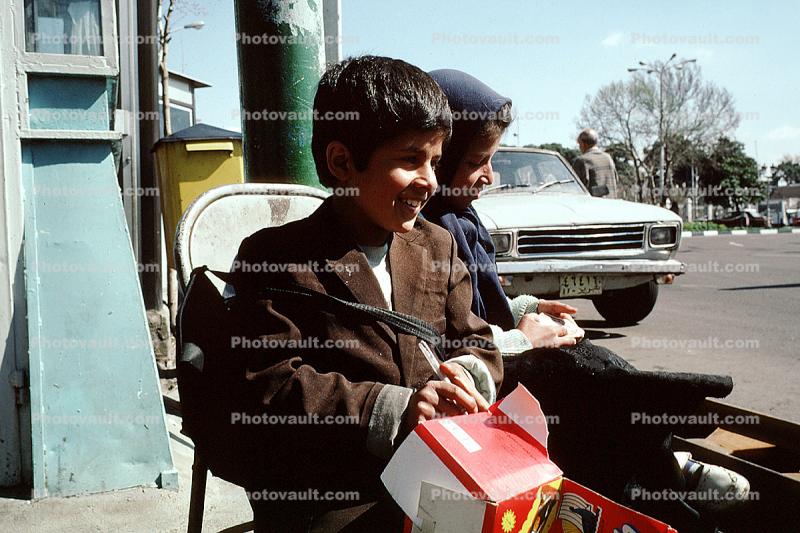 Smiling Boy, girl, car, Teheran