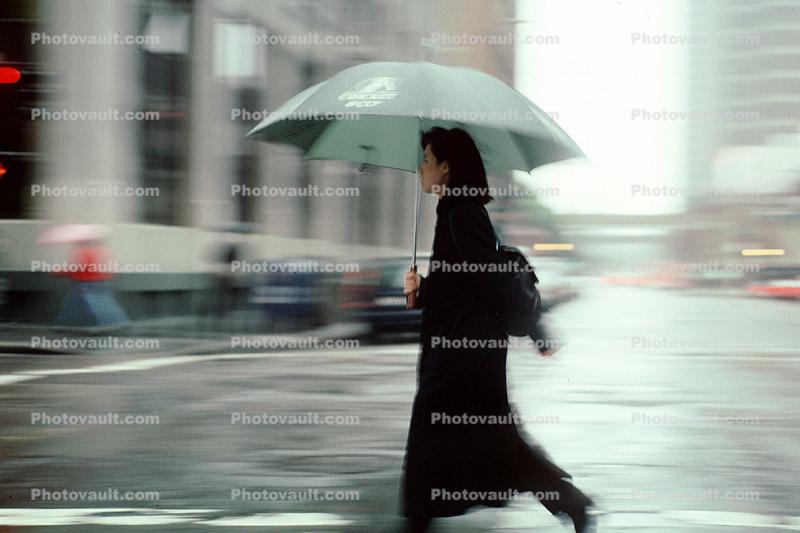 Woman Walking, rain, crosswalk, umbrella
