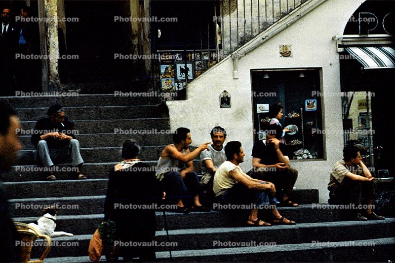 Stairs, Steps, Men, Males, Sitting, 1950s