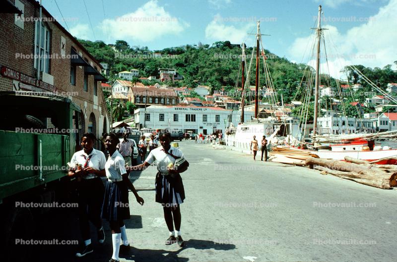 Waterfront, Schoolgirls, Dock, Harbor, Grenada