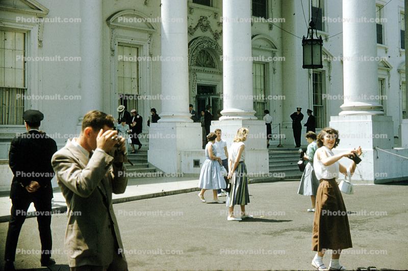 Tourists taking Pictures, White House Portico, 1953, 1950s